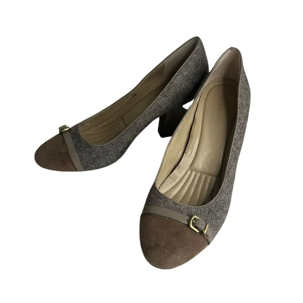 Easy Spirit Gray Brown Rounded Toe with Buckle Slip On Pumps Size 8.5M